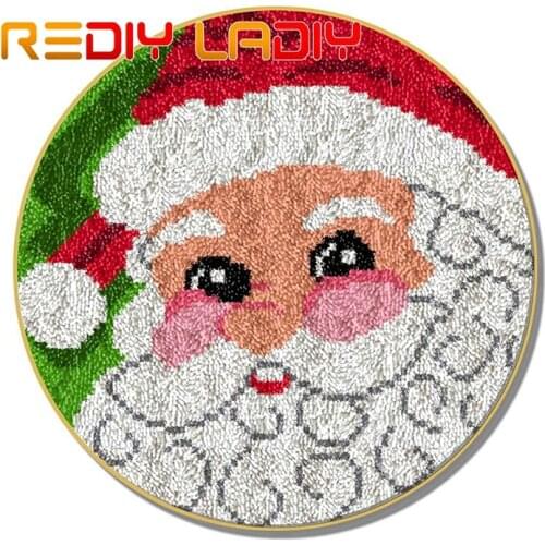 Latch Hook Rug Happy Santa Crocheting Carpet Rug Acrylic Yarn Pre-Printed Canvas Cushion Mat Crochet Tapestry Latched Hook Kits