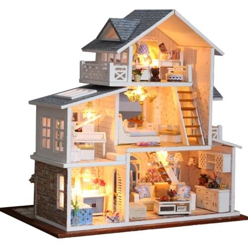 DIY Dollhouse Wooden doll Houses Miniature Doll House Furniture Kit Casa Music Led Toys for Children Birthday Gift