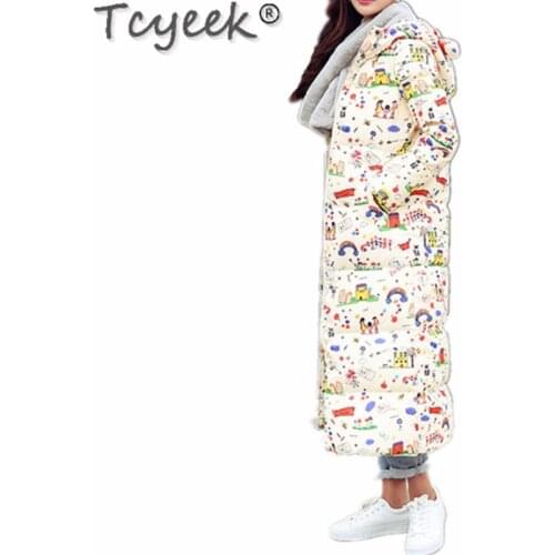Tcyeek 2020 New Winter Collection Warm Womens Down Jacket 90% White Duck Down Cute Long Winter Jackets Women Outerwear Coat