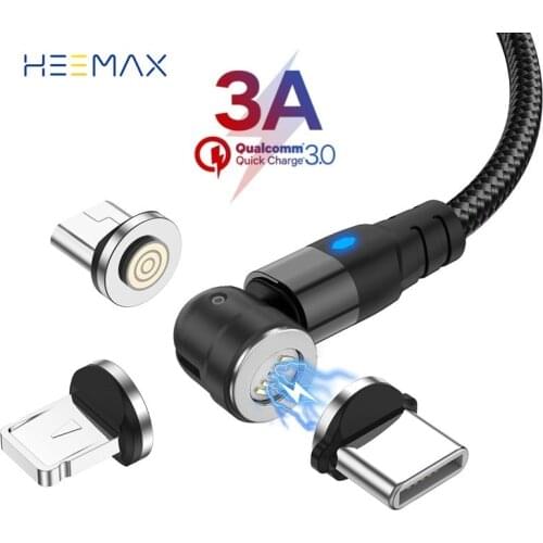 540 Magnetic USB Cable For IPhone 12 Pro Max Xiaomi Samsung 3A Fast Charging Magnetic Charger Micro USB Type C Data Cable 2M