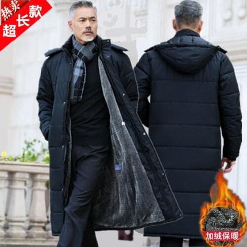 Mens long cotton padded coat mens knee length Plush thickening fathers cotton coat cotton jacket winter coat