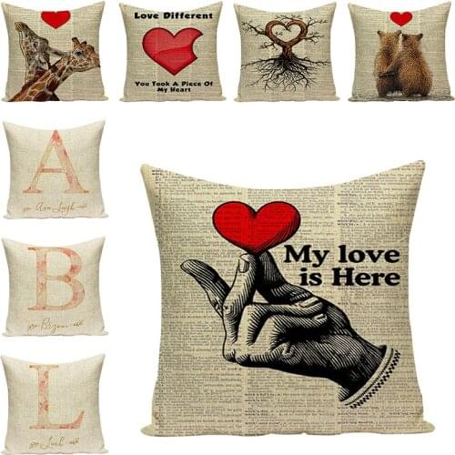 Love Series Printed Pillow Cover for Chair Car Sofa Cotton Linen Square Pillow Cases Handmade Textile Pillow Cushion Home Decor