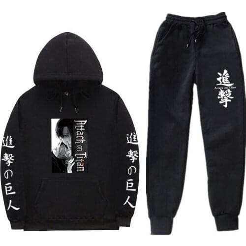 New 2021 Japan Anime 2 Pieces Sets Attack on Titan print Winter Sweatshirt+Drawstring Pants Hoodies hoodie sets Casual Long