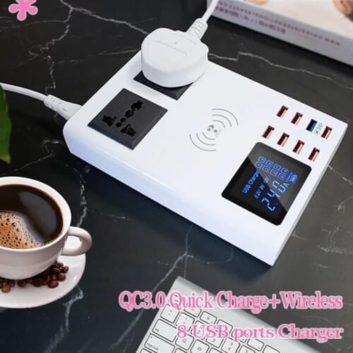 QC3.0 Quick Charger Wireless 8 port USB Charger Smart Universal for iphone X 7 Samsung S10 Xiaomi Desktop ac Socket Adapter Hub