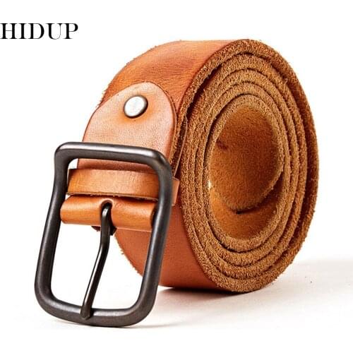 HIDUP Top Quality 100% Solid Design Cowskin Mens Pure Cow Cowhide Leather Belt Retro Styles Pin Buckle Belts for Men NWJ286