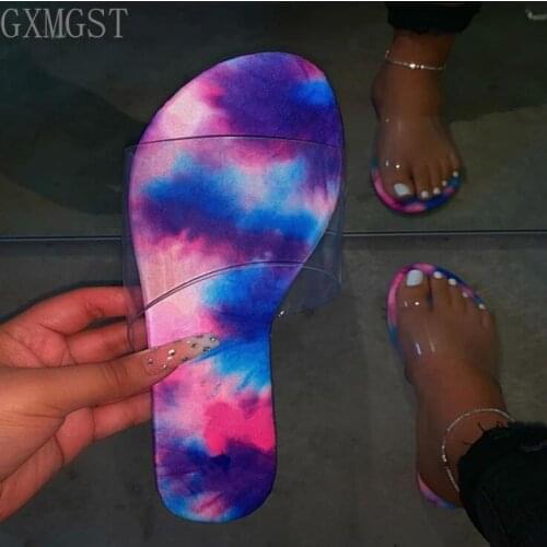 Women/ladies with sandals transparent PVC non-slip slippers 2020 new spring/summer star print graffiti beach flip flop outdoor