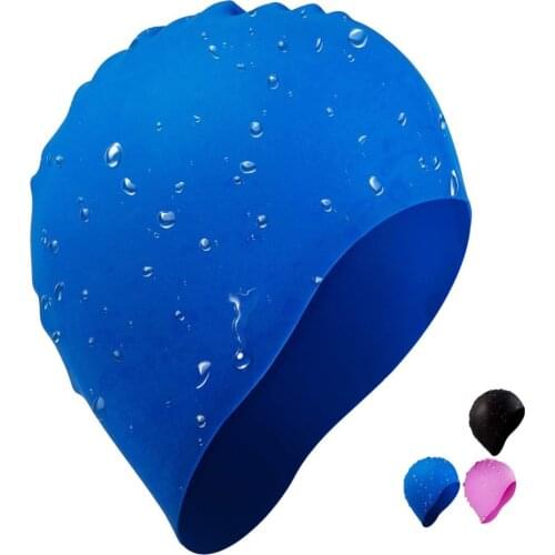 Elastic Waterproof PU Fabric Protect Ears Long Hair Sports Swim Pool Hat Swimming Cap Free size for Men & Women Solid Color