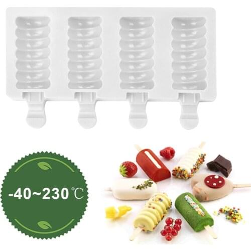 Silicone DIY Dessert Mold Tray Kitchen Tools Popsicle Mold Random Color 4 Cavity Ice Cream Mold Homemade Ice lolly Mould