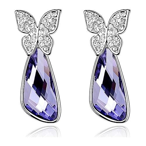 Wedding Romantic Fashion Jewelry Women Crystals from Swarovski Butterfly Drop Earring Girls Boho Bridal Dangle Earrings
