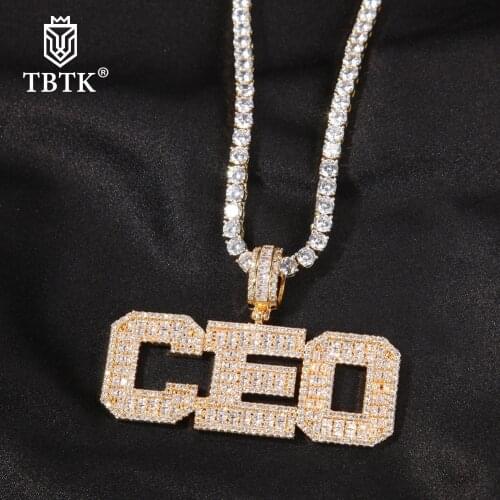 TBTK Customized Name Baguette Letter Pendant Iced Out Shinning Cubic Zirconia Personalized Name Necklace Hiphop Jewelry