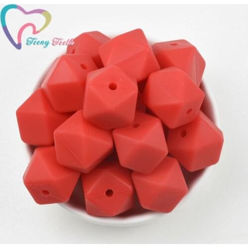 Teeny Teeth 10PCS Red 14-17 MM Hexagon Silicone Beads BPA Free Geometric Food Grade Silicone Teether DIY Teething Beads Necklace