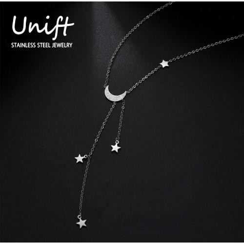 Unift Frosted Crescent Moon Hanging Stars Necklace for Women Romantic Trendy Wedding Jewelry Silver Color Accessories Gifts