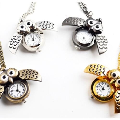 Retro Owl Pocket Watch Vintage Fob Chain Necklace Pendant Antique Gift Quartz Flip Case Bronze Watch Hour Clock Men Women