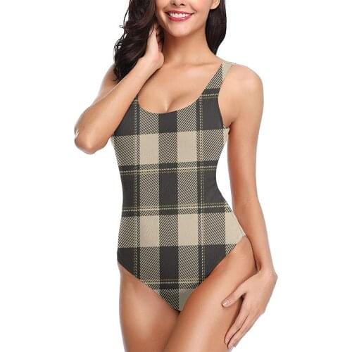 Womens One-Piece Swimsuit 2021 Sexy Swimsuits Teen Girls Tummy Control Buffalo Check Plaid Brown Rustic Christmas