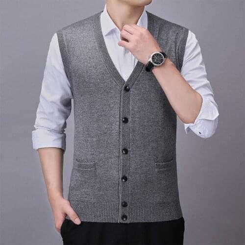 2021 New Autumn Wool Vest Men Knitted Cardigan Middle-aged Men Sleeveless Sweater Vest Loose V-neck Solid Vest Winter Clothes