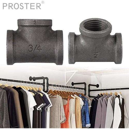 Proster 1/2" 3/4 " 10pcs Threaded Tee Head Wrought Iron Fitting for BSP Threaded Pipe Bookshelves Hangers Hardware Replacement