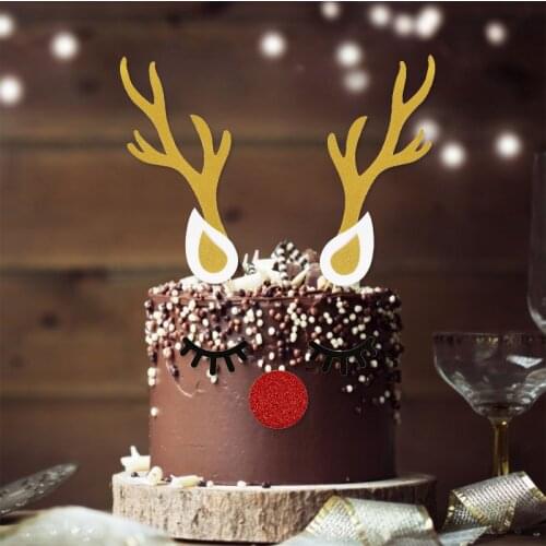 1Set Cute Elk Cake Topper Christmas Cake Toppers Decoration for Home 2021 Navidad New Year Decor Kids Birhtday Party Supplies