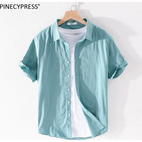 100% Cotton Oxford Quality Anti-pilling Anti-static Soft Man Summer Turn Down Collar Male Casual Solid Men Short Sleeve Shirt