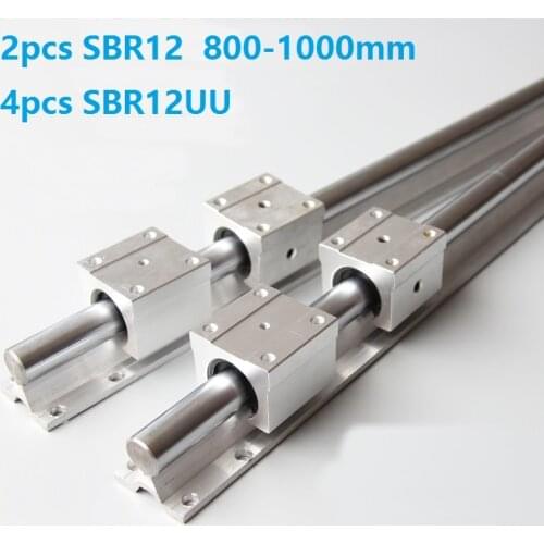 2pcs SBR12 800mm/900mm/1000mm support linear guide rail + 4pcs SBR12UU linear bearing slide blocks CNC router parts