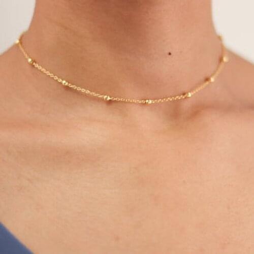 2020 New Ladies Beads Necklace Collier Stainless Steel Ladies Golden Yellow Classic Ladies Jewelry Collares