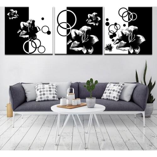 3 panel Frame Abstract Black White Flowers Canvas Paintings Modern Wall Christmas Canvas Pictures For Home Decor Retro Poster