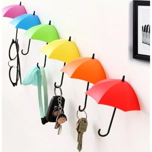 3pcs Punch-Free Umbrella Hook Self-Adhesive Hook Colorful Wall Door Clothing Hanger Key Debris Hook Bathroom Kitchen Sticky Rack