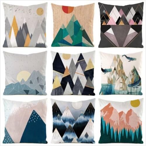 45cm*45cm Mountain Geometry Art Inimitated Silk Fabric Throw Pillow Covers Couch Cushion Cover Home Decorative Pillows