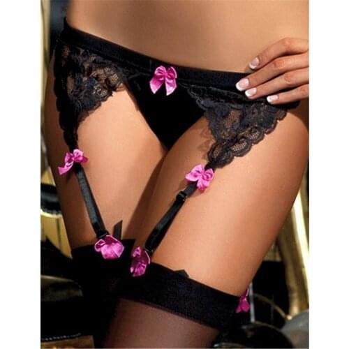 Black&Pink Women Lace Garter Belts for Ladies Womens Garters Set with Thong Panty Underwear Suspender Belts for Stockings