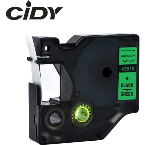 CIDY 1pcs Compatible Dymo D1 6mm Label Tape 43619 Black on green Label Ribbons for Dymo Label Manager 160 280 210