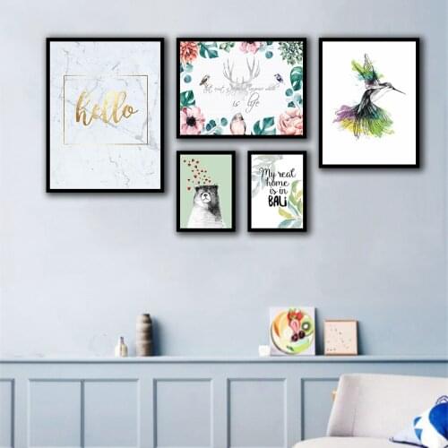 Color Bird andBear Nordic Posters And Prints Wall Art Canvas Painting Wall Pictures For Living Room Decor