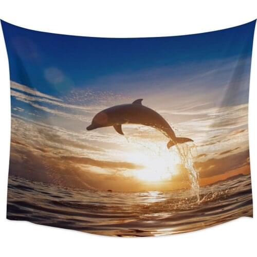 Dolphin Dusk Sea Jumping Animal Wall Tapestry Cover Beach Towel Picnic Yoga Mat Home Decoration