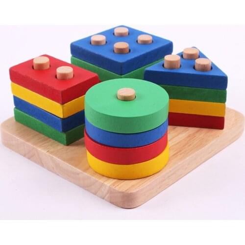 Kids wooden educational toy geometry intelligence board childrens early education montessori teaching Toy Blocks Free shipping