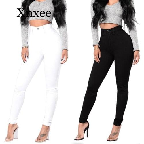 White black pants long Spring Autumn Womens Fashion High Waist Stretch Slim Jeans Ms Black White Casual Woman Pencil Jeans