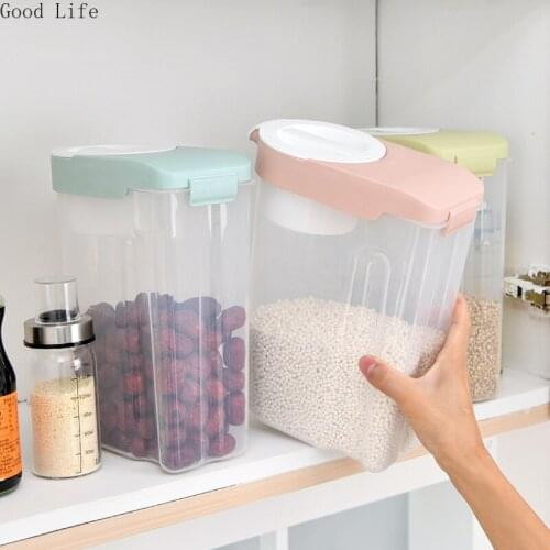 2L Japanese-Style Rice Bucket Insect-Proof Airtight Canister Grain Storage Box Flour Bucket With Plastic Measuring Cup