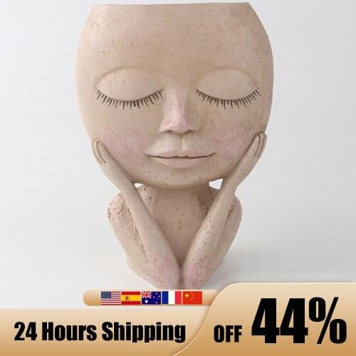Girls Face Head Figurine Flower Pot Succulent Plant Resin Pots Garden Plant Growing Flowerpot Home Tabletop Decorative Ornaments