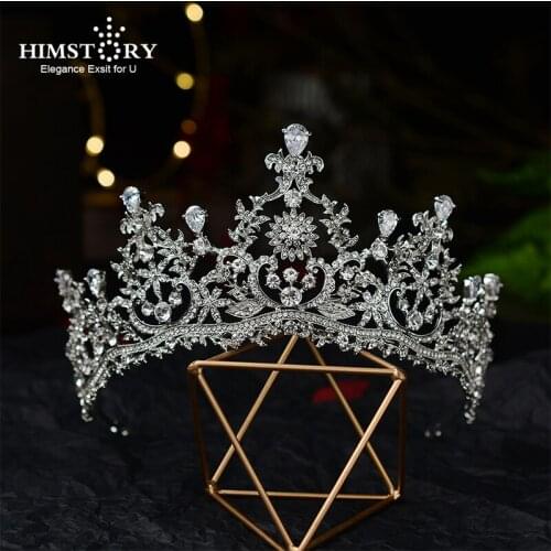 Himstory Clear Crystal Rhinestones Cubic Zircon Wedding Tiara CZ Bridal Queen Princess Pageant Crown for Women