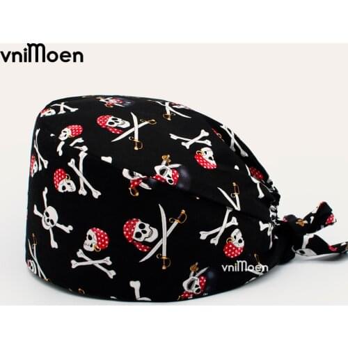 Scrub Cotton Nurse Hat Sanitary Cap with Sweatband Cartoon Printing Nursing Confortable Hat nursing scrubs cap women and men