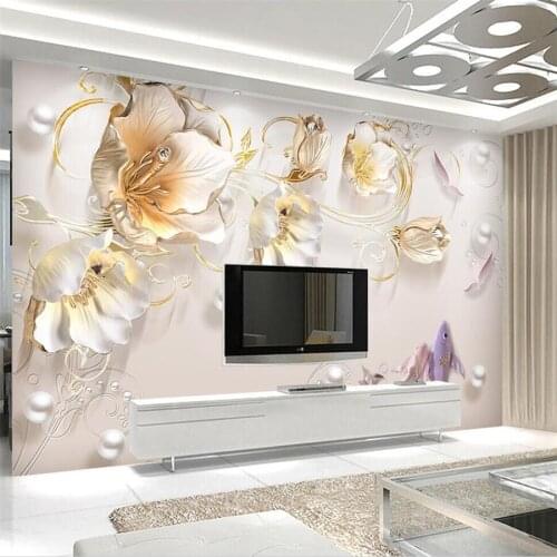 Customized wallpaper 3d jewelry embossed mural simple and fashionable new Chinese tulip background wall decorative painting обои