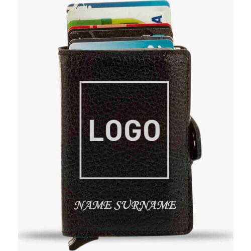 Customisable Automatic Pop-Up Leather Card Holder Black with Two Mechanisms