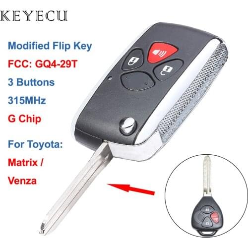 Keyecu Modified Flip Remote Car Key Fob with 3 Buttons G Chip 315MHz for Toyota Matrix Venza, GQ4-29T