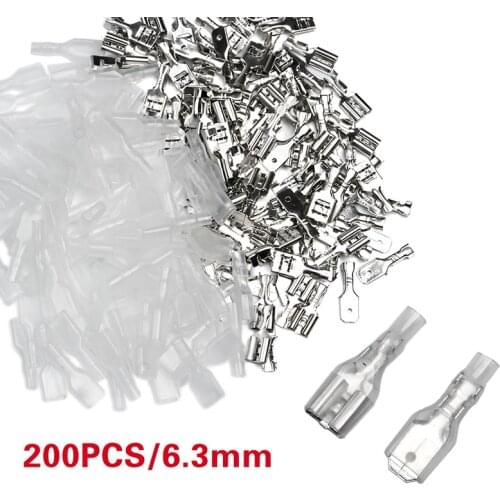 200Pcs 6.3mm Wire Connectors Terminal Assorted Kit Crimp Female/Male Spade Terminals With Transparent Insulating Sleeves