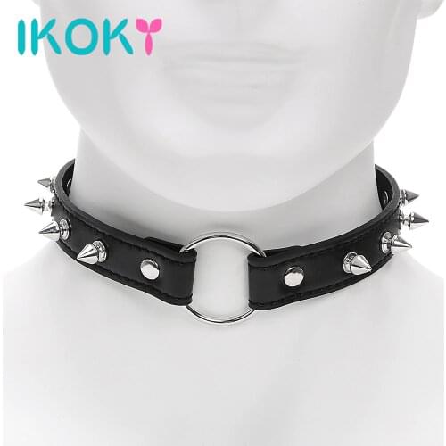 IKOKY Neck Ring Punk Style Spike Rivet Buckle Collar Slave Restraints Adult Games Sex Toys for Couples SM Bondage Roleplay