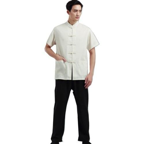 Shanghai Story Mens Chinese Vintage Linen Clothing Set Short Sleeve Shirt + Pants Clothing Set Summer Casual Wear for Man