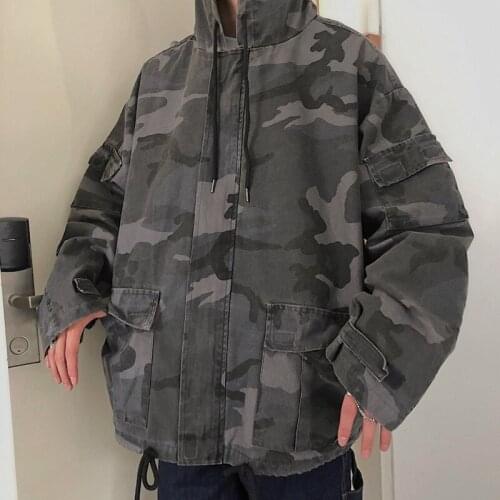 Autumn Cotton Camo Jacket Mens Fashion Casual Military Style Tactical Jackets Mens Streetwear Loose Hip Hop Bomber Jacket Men