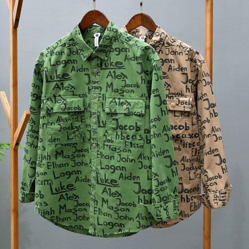 1253 Full Letter Printed Thin Jackets Handsome Boy Hipster Streetwear Hip Hop Youth Square Collar Double Pockets Shirt Coat Men