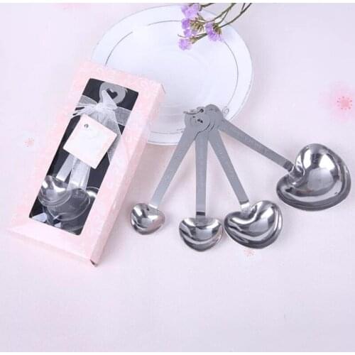 A spoonful of affection 100sets/lot=400pcs/lot Heart Measuring Spoons in Gift Pink box Wedding /party Souvenirs LX9143