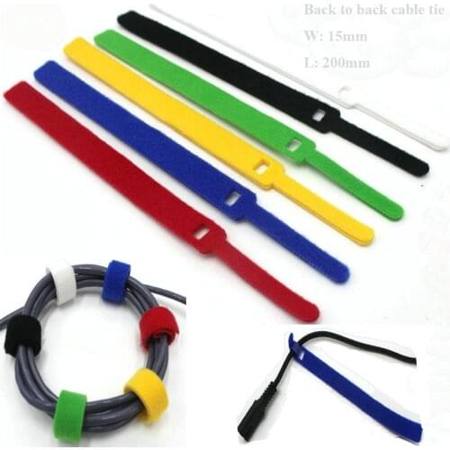 80pcs 15*200mm 6colors Nylon Reusable Cable Ties back to back organize cable tie nylon strap Tape hook loop fastener management