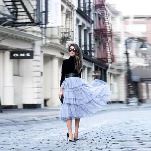 Fashion Tulle Skirts For Women Tiered Adult Skirt Long jupe femme Tulle Skirt Girl Mid Calf Length