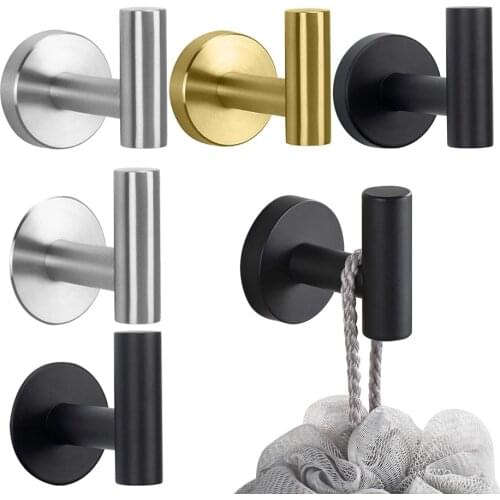 Wall Hook Stainless Steel Clothes Hanging Hooks Matte Black 3M Adhesive Key Towel Holder for Bathroom Kitchen