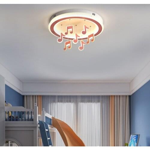 New Music Note Ceiling Lights Girl Children Living Room Bedroom Modern Pink LED Surface Mount Remote Control Indoor Lamp
